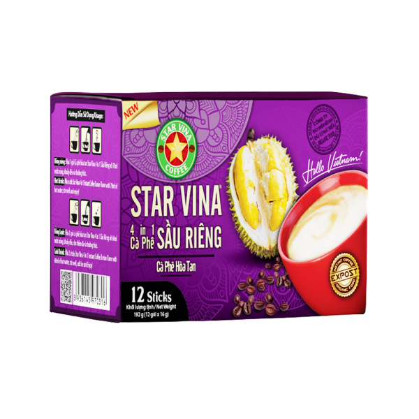 Cà phê hòa tan StarVina 4in1 Sầu riêng – hộp 16(g) x 12 que