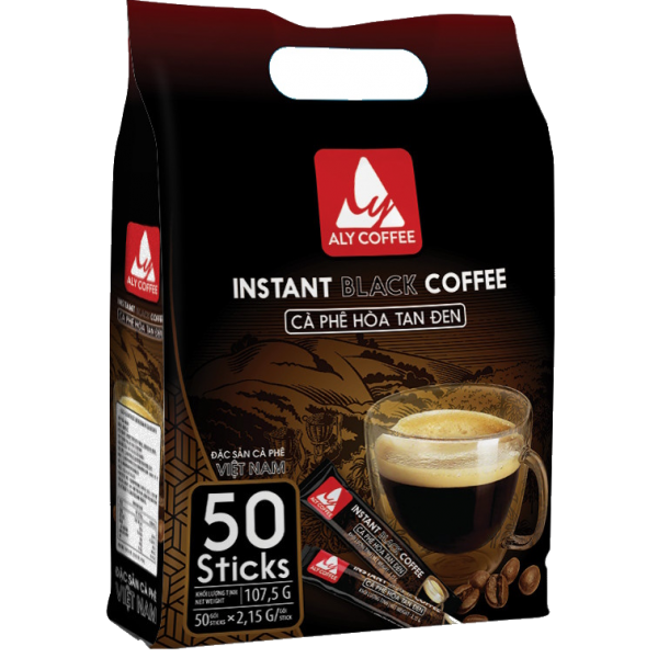 CÀ PHÊ HÒA TAN ĐEN NGUYÊN CHẤT 100% ALY COFFEE – TÚI 50 QUE X 2.15GR