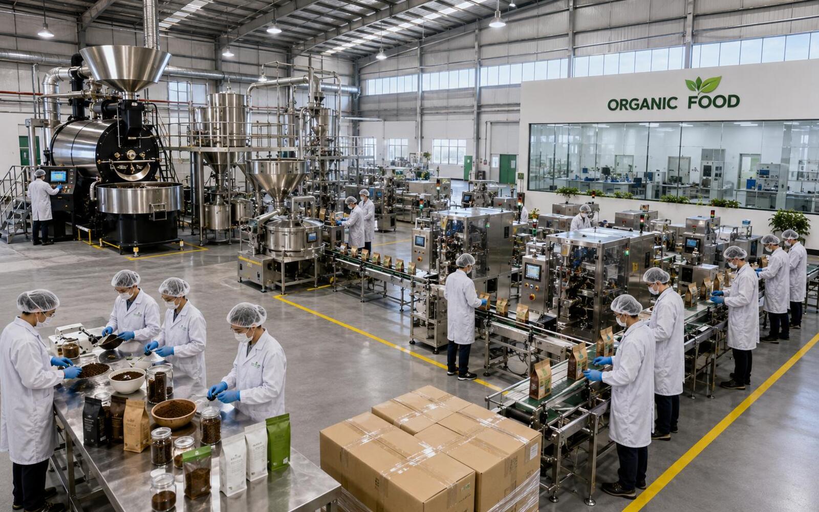 Khu vực sản xuất và đóng gói cà phê thương hiệu riêng tại ORGANIC FOOD